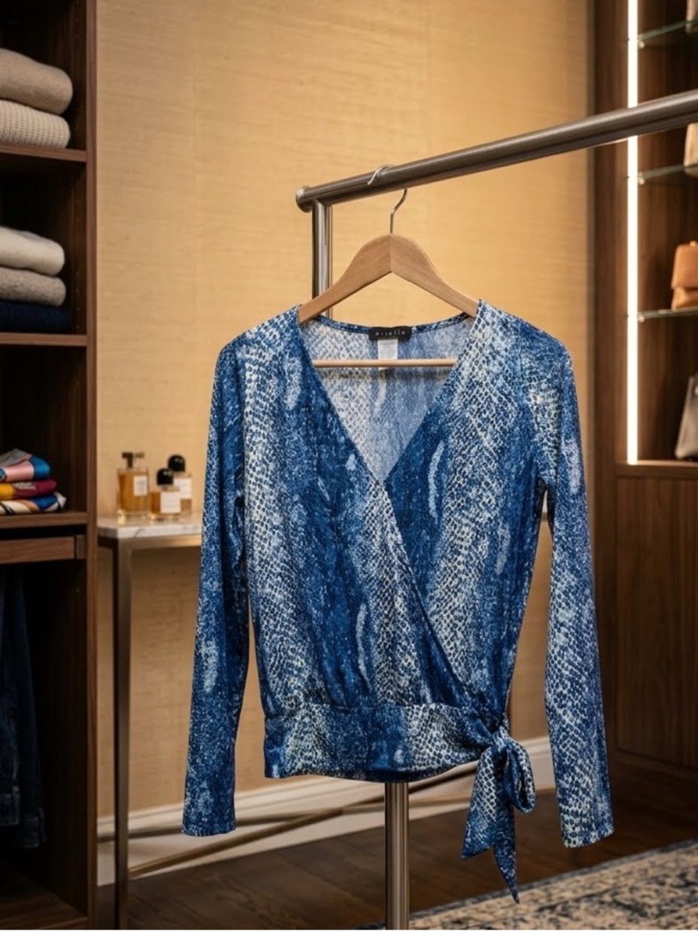 Ariella Blue Snake-Print Wrap Blouse